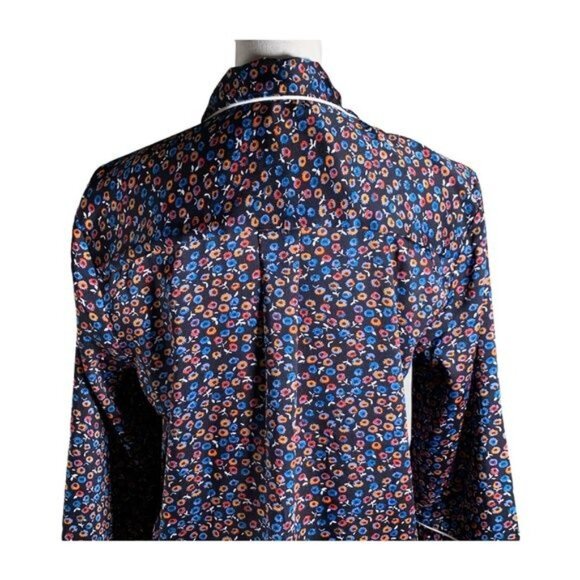 GAP Floral Satin Pajama Top Women’s Medium Navy Button Down Sleep Shirt - Picture 5 of 8